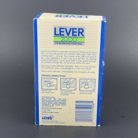 Lever 2000 Antibacterial Liquid Soap 7 Fl Oz Original Box Pump Bottle USA 1992 - Picture 5 of 7